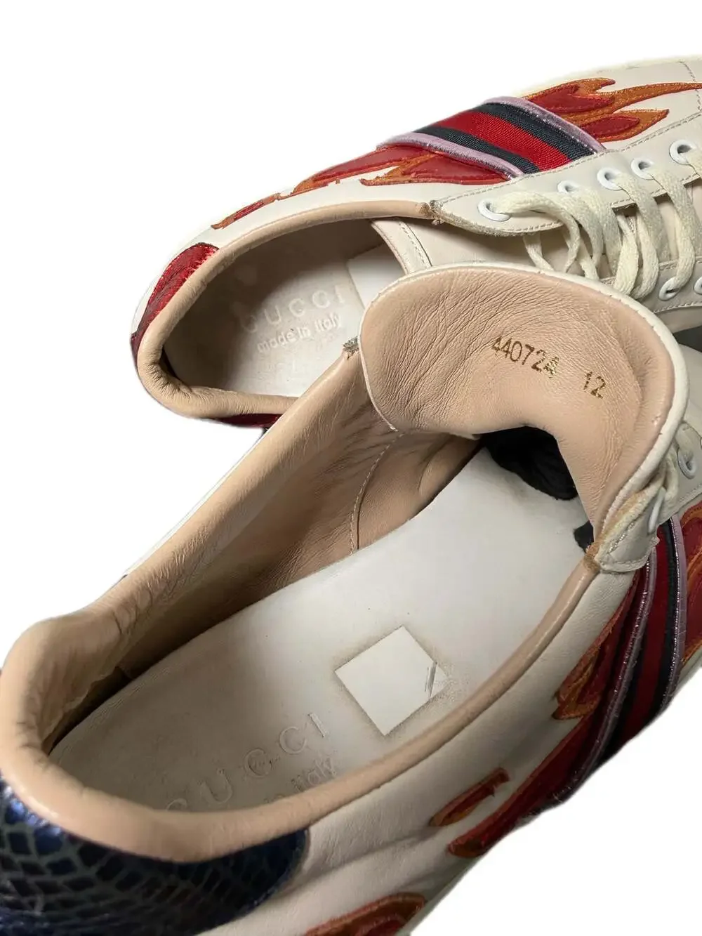 Gucci Ace Flame Embroidered Leather Low-Top Sneakers